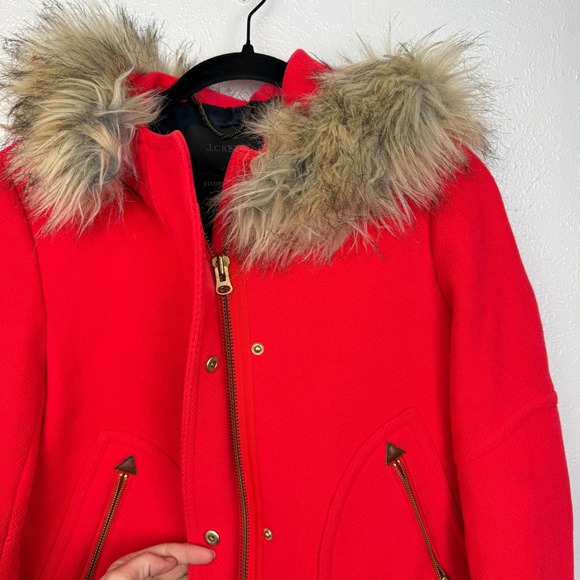 J.Crew Chateau Hooded Parka Coat Italian Wool Stadium Cloth Red Size 4 - Picture 4 of 12